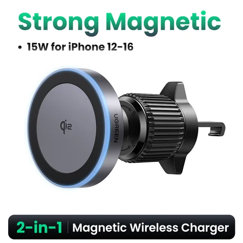 UGREEN Qi2 15 Вт Магнитный автомобильный держатель для телефона Беспроводное зарядное устройство Подставка для iPhone 16 Pro Max Зарядка для автомобильного зарядного устройства Magsafe Светодиодная подсветка
