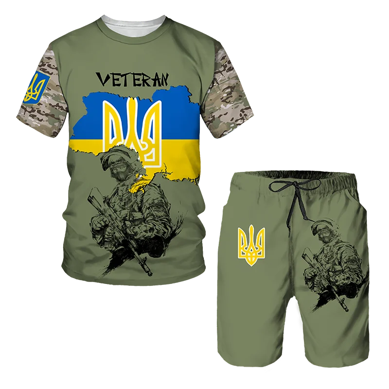 New Summer Ukraine Special Forces Tracksuit Men's T Shirt Set Short Sleeve Clothing Camouflage Sportswear Jogging 2 Piece Suit