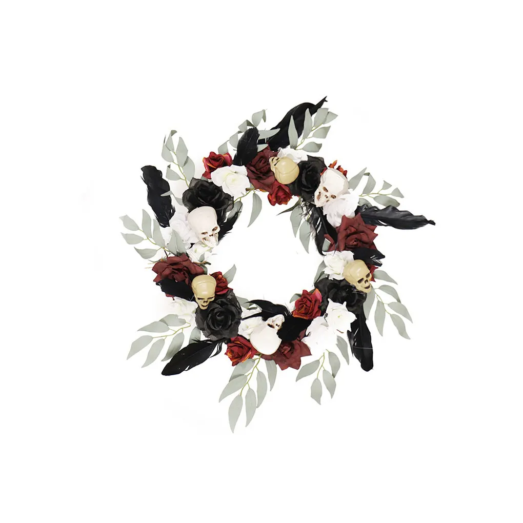 

Цветочный венок с черепом, декоративный подвесной каркас, женский, Хэллоуин, круглая форма обруч из ротанга, вешалка для окон, для отеля