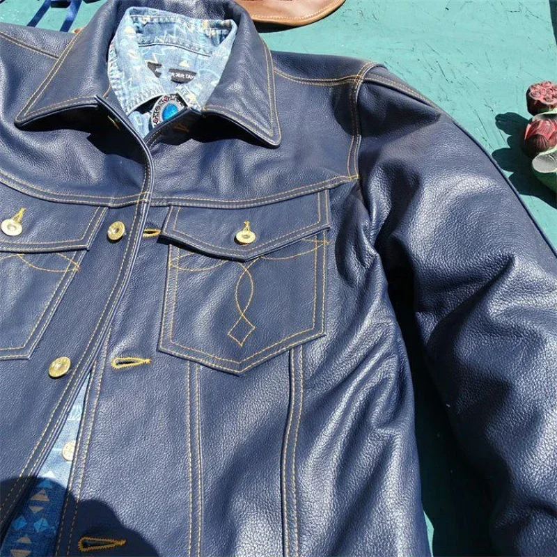 Куртка мужская короткая из натуральной кожи куртка-бомбер воловьей в винтажном