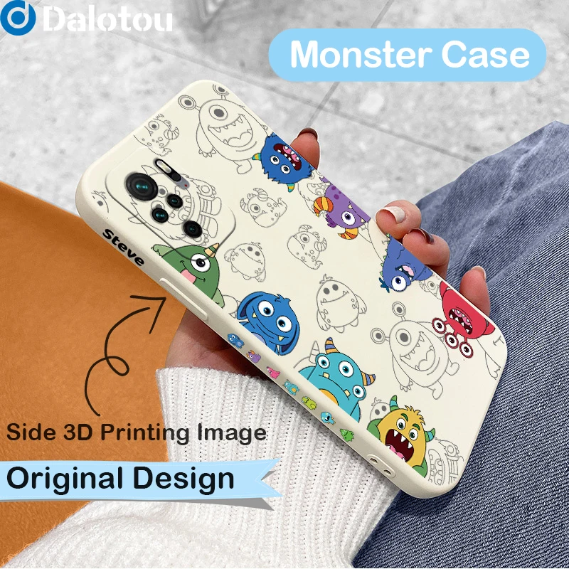 Монстр Квадратный Жидкокремниевый чехол для Xiaomi Redmi Note 11 10 9 8 Pro 10S 9S 9T 8T 9A 9C Mi 11T Poco M4 M3 X3 NFC F3 Крышка на.