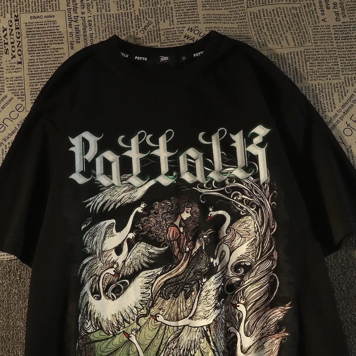 

American retro loose cotton short sleeved t-shirt men's 2023 tide brand European and American high street couple half sleeve top