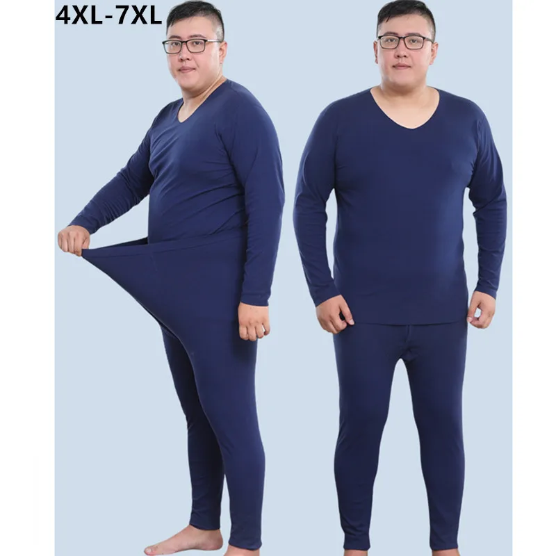 Комплект мужского термобелья из 2 предметов, осенне-зимние длинные брюки, размеры 7XL, 6XL, 5XL, базовые Топы, футболка, бесшовная замшевая одежда