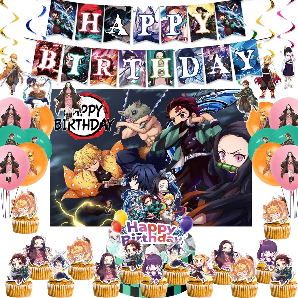 

Demon Slayer Birthday Party Anime Backdrops Gril Custom Vinyl Background Photography Photo Studio Photozone Baby Shower Decor