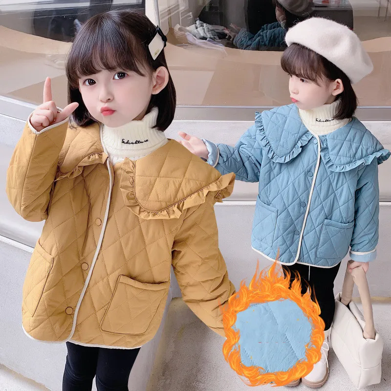 

Girls Coat Jacket Cotton Outwear Overcoat 2022 Cool Warm Thicken Plus Velvet Winter Autumn Teenager Children's Clothing