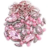 wholesale pink horse eye shape mix size crystal rhinestonespearlcup chain for wedding dress jewelry making 50pcsbag