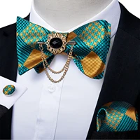 classic blue gold plaid self tie neck ties bowtie for man wedding accessories free shipping exqusite cufflinks hankychief brooch