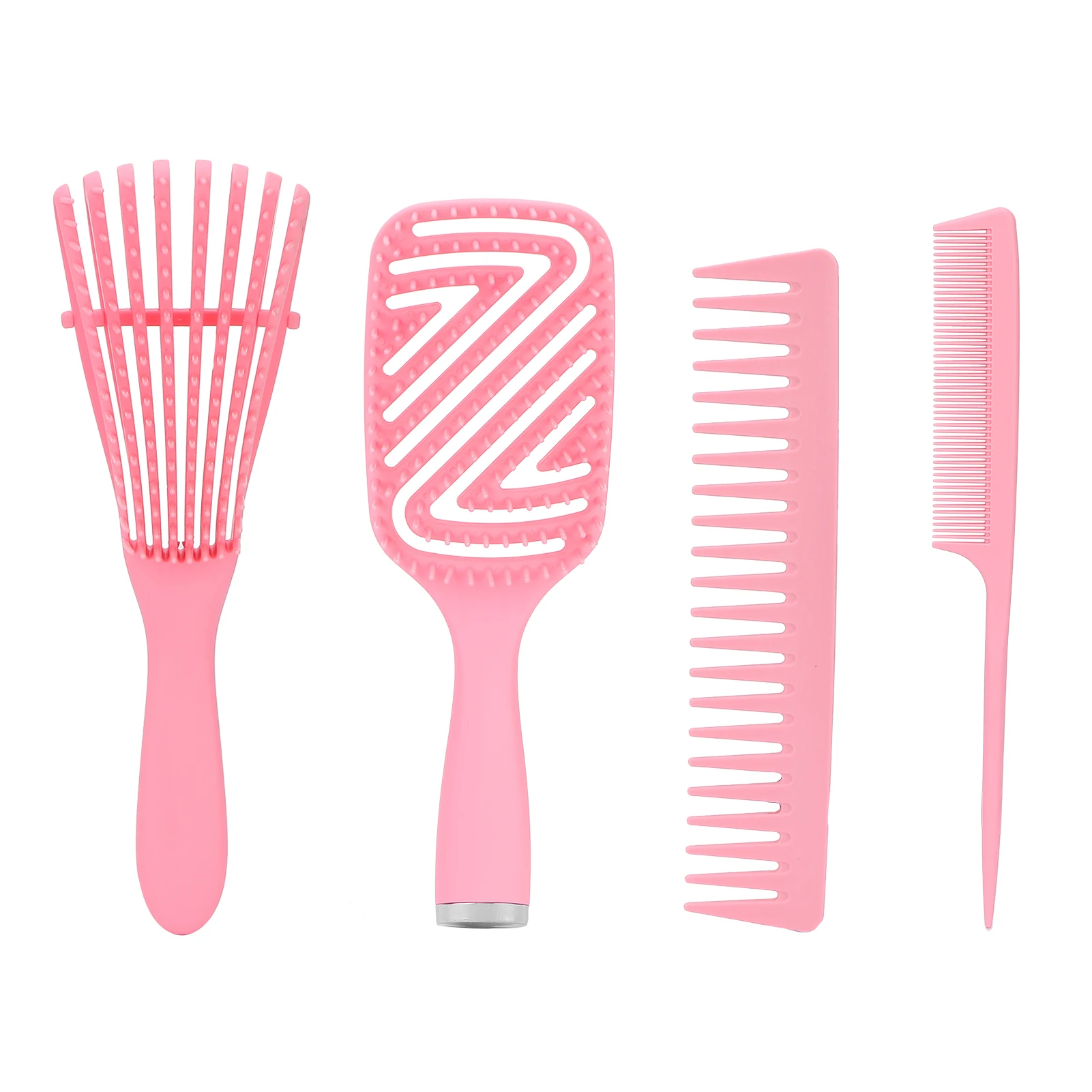 

5pcs Detangling Brush Scalp Massage Straight Hair Hollow Comb Rat Tail Hair Brush Set Pink