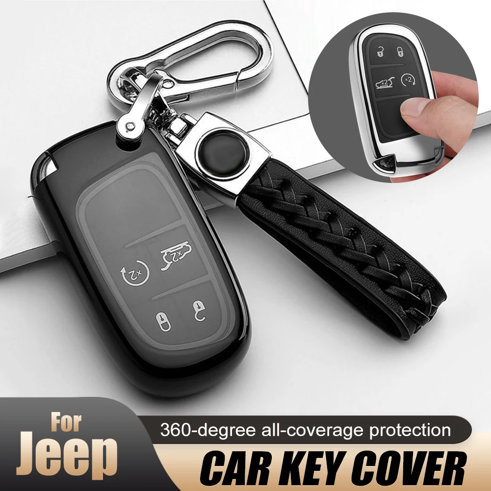 

Car Key Cover Soft TPU Fob Cover Protector Scratch-proof for Jeep Grand Cherokee Dodge Challenger Durango Caravan Accessories