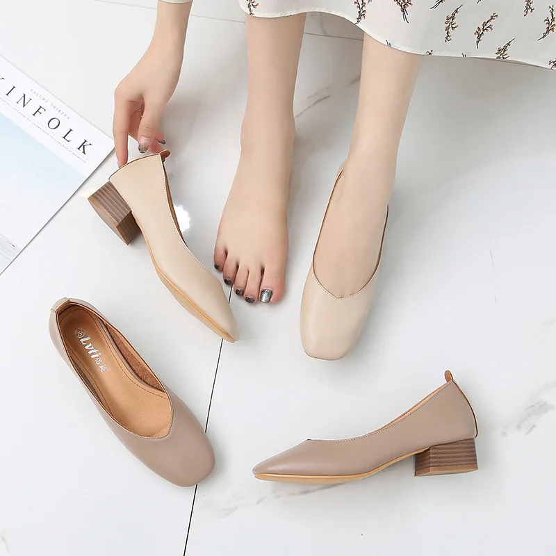 

Leisure Thick Low Heels Mules Shoes Minimalism Shallow Solid Mary Jane Shoes Ol Pumps Ladies Size 34-43 Loafers Sapato Femme