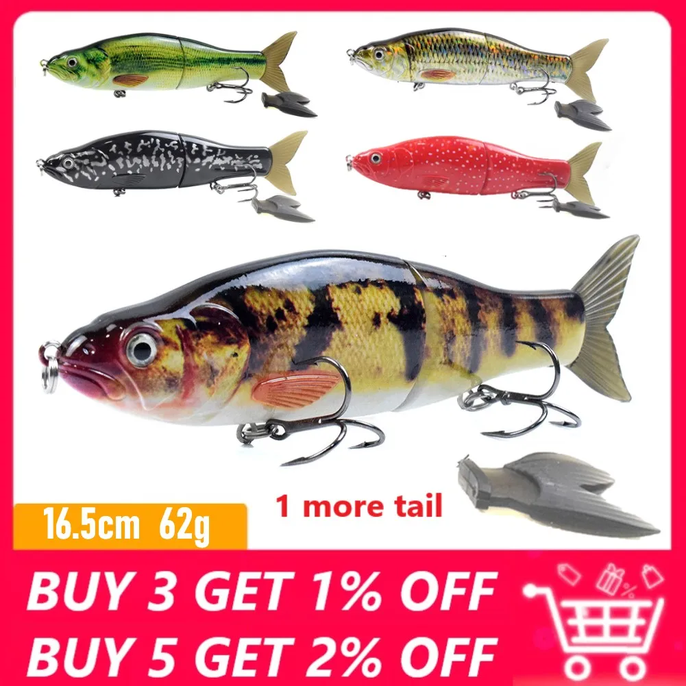 

16,5 см 62 г медленно плавающий рыболовные приманки с двойным шарниром, плавающие приманки, жесткие приманки, воблеры для окуня, щуки, 3D Реалистичная кренкбейт
