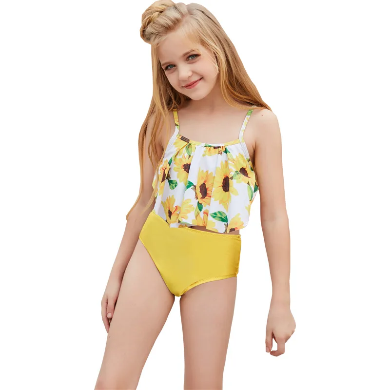 

Children's new flounces sunflower high waist sexy bikini swimsuit for women