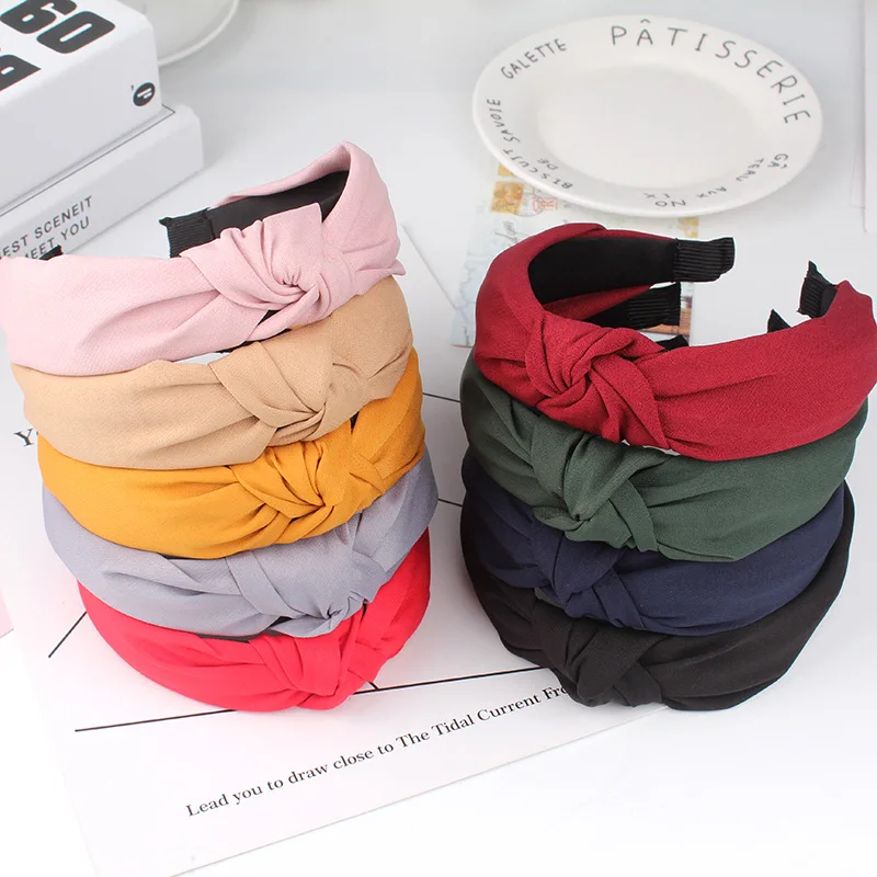 

New Korean Fashion Solid Color Headband Knot Hair Hoop For Women Simple Cotton Fabric Cross Hair Accessories Wholesale