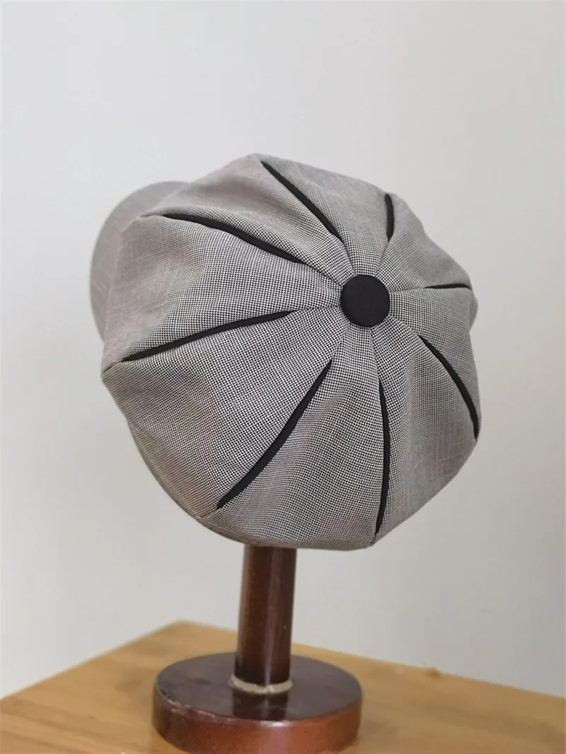 

202202-JS new British broken plaid contrast color women's retro newsboy cap Octagonal hat men visors cap