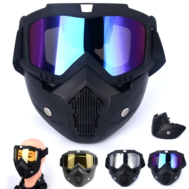 

Winter Sport Motocross Glasses with Mouth Mask Removable Motorcycle Glasses Cycling Dirt Bike Racer Ski Mask Sunglasses Goggles