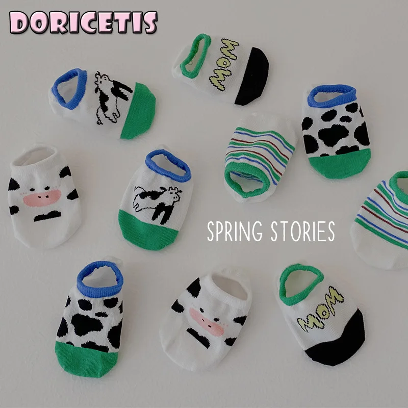 

Children Socks Cute Cartoon Pattern Print Invisible Boat Socks Baby Spring Autumn Indoor Breathable Sweat Absorbent Socks Set