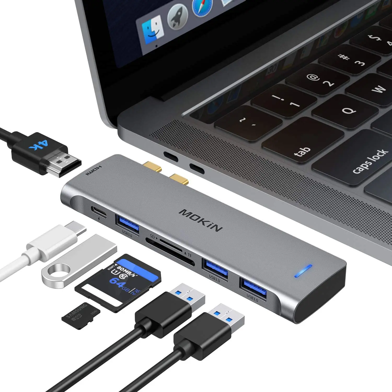 

USB C Adapter for MacBook Pro Adapter, MacBook Pro USB Adapter MacBook Pro HDMI Adapters with 3 USB 3.0, 4K@60Hz HDMI, TF/SD,