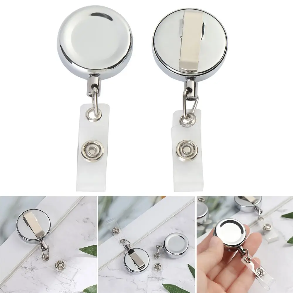 

1pc Unisex Metal ID Name Card Anti-Lost Clip Lanyards Retractable Badge Holder Key Ring