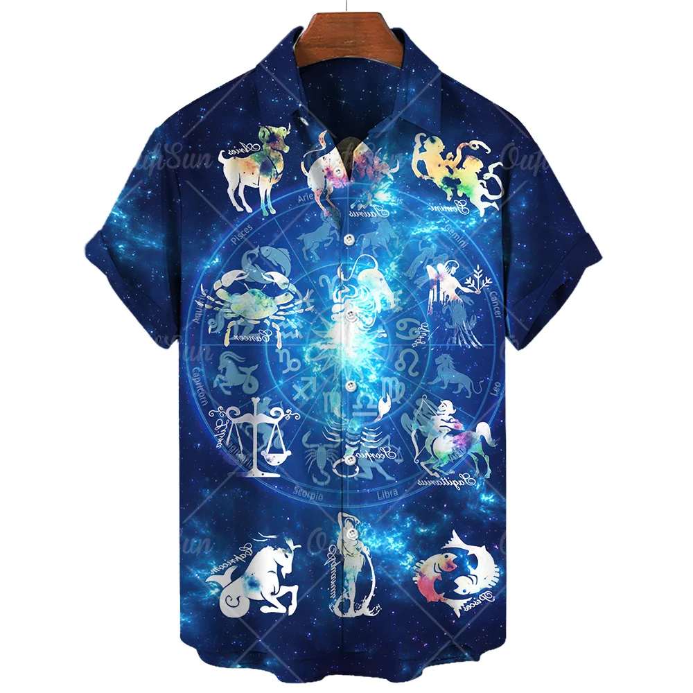 

Summer Shirts For Man 3d Constellation Print Short Sleeve Oversized Men's Shirt Hawaiian Male Casual Lapel Top Vacation Clothing