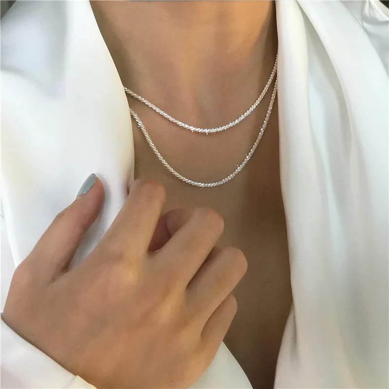 

925 Silver Twist Sparkling Bare Chain Necklaces for Women Ins Y2k Luxury Niche Starry Clavicle Chains Birthday Jewelry Gifts