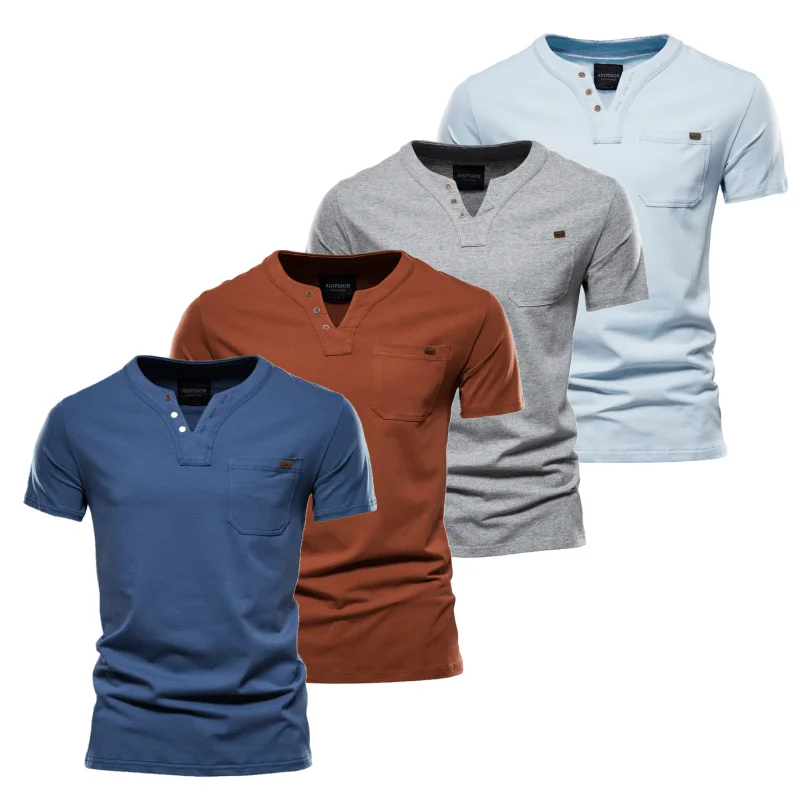 

4 Pcs Cotton T Shirt Men Casual High Quality Solid Color Streetwear Men Clothing New Summer V-neck Mens T Shirts