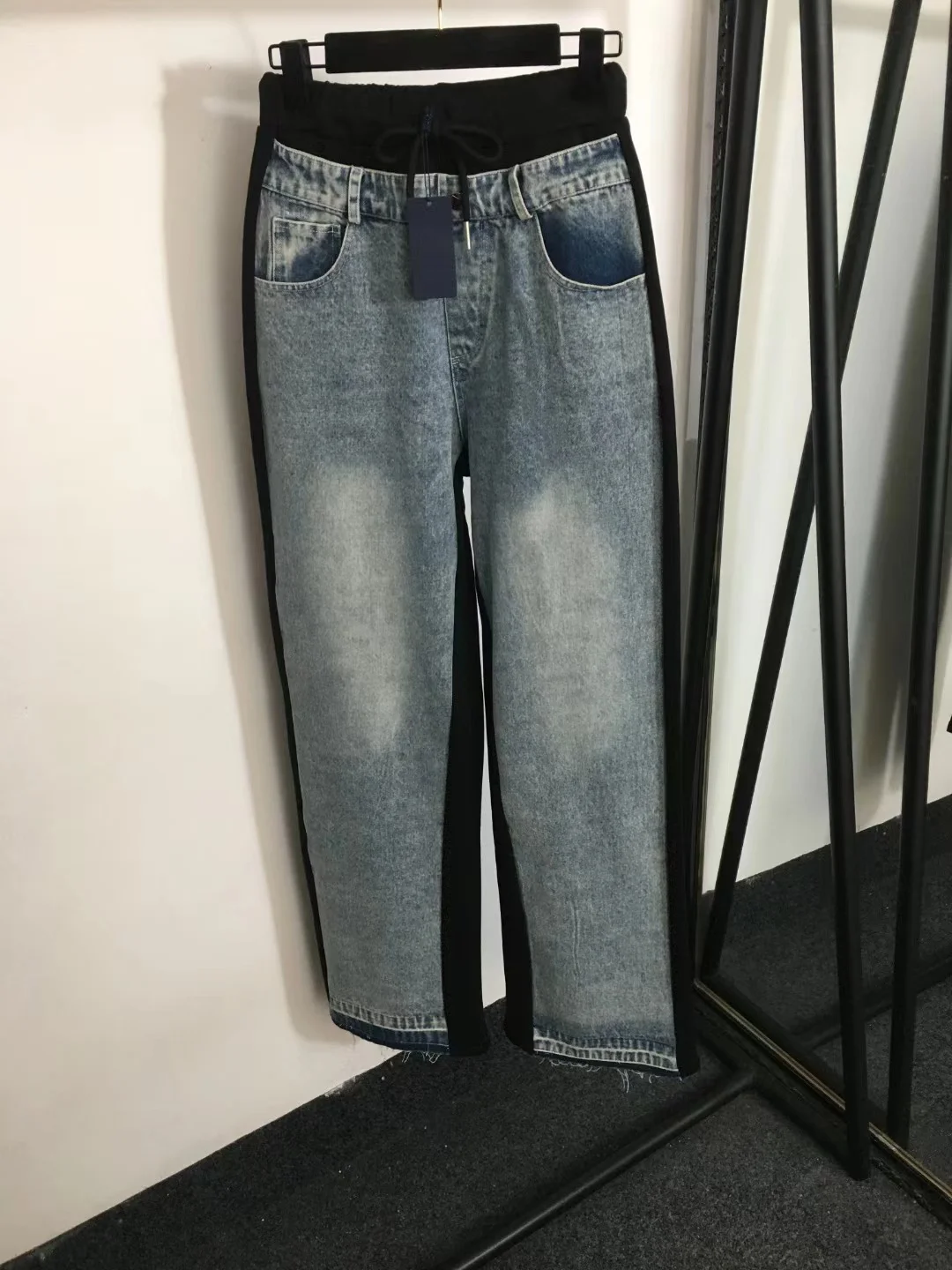 

Женские джинсы в стиле пэчворк с необработанными краями, свободные прямые брюки с высокой талией и широкими штанинами для весны и осени