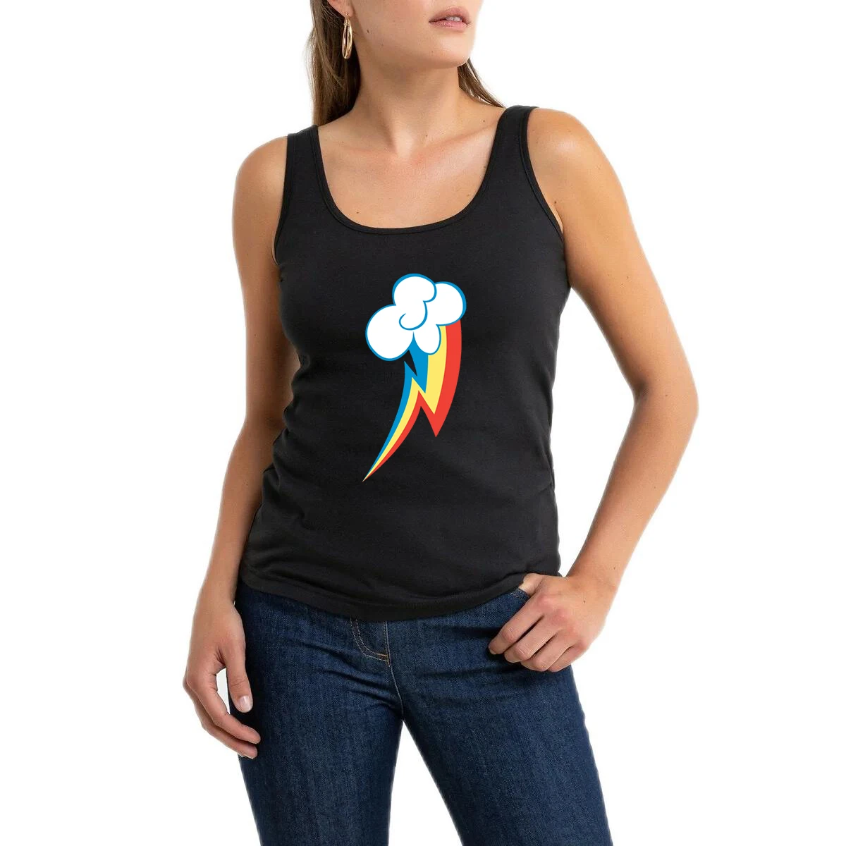 Фото Длинная майка Rainbow Dash Cutie, женский тонкий креативный топ с графическим рисунком, жилет №2