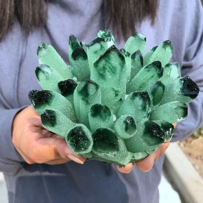 

New Find Green Phantom Quartz Crystal Cluster Mineral Specimen Healing