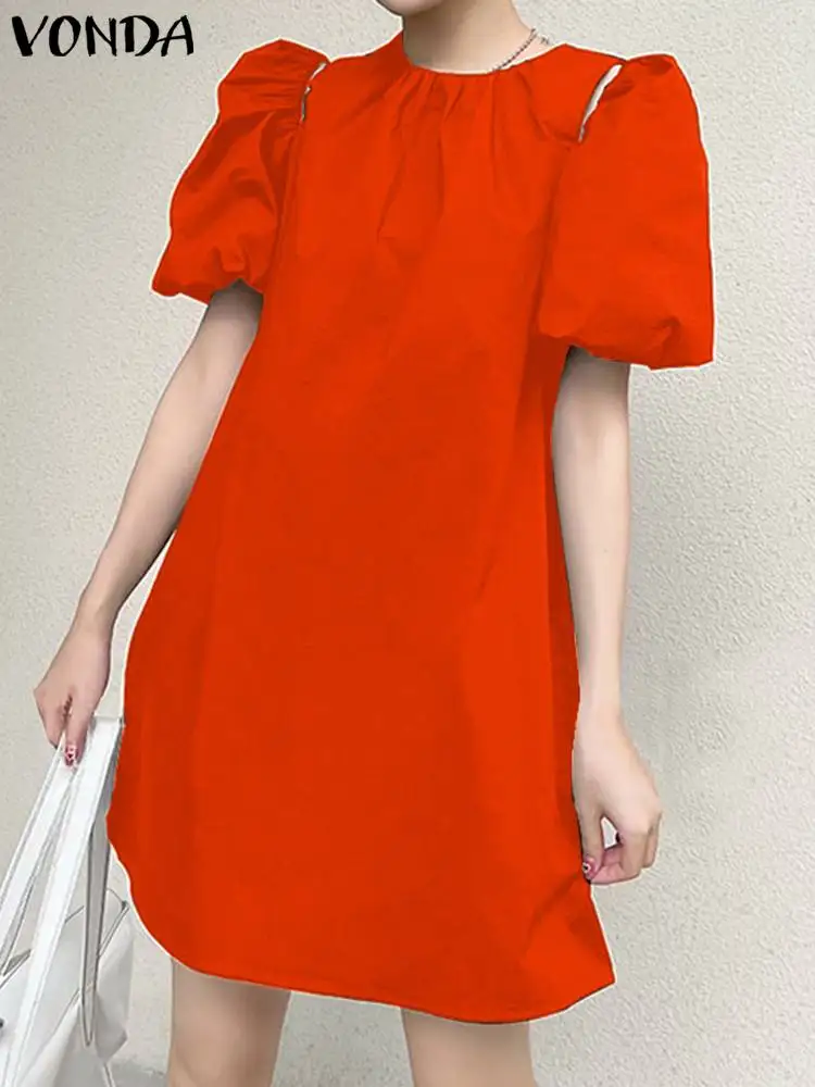 

Мини-платье VONDA женское с коротким рукавом-фонариком, Элегантный Модный повседневный свободный однотонный пляжный сарафан, 2023