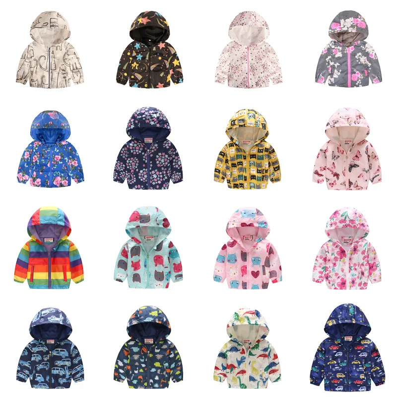 2023 Summer Kids Clothes Boy Girls Jackets Children Hooded Zipper Windbreaker Baby Fashion Print Coat Infant Waterproof Hoodies