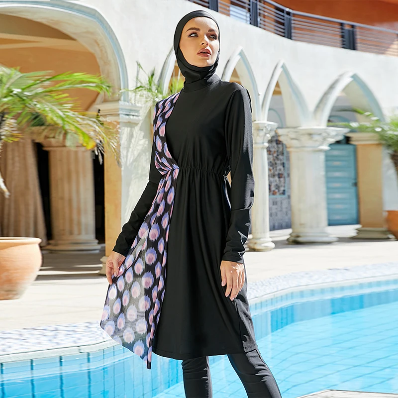 Romantic Maillot Burkini 2022 New Modest Swimwear Long Sleeve Swimsuit 3pcs Burkini For Women Muslimah Print Muslim Swimwear