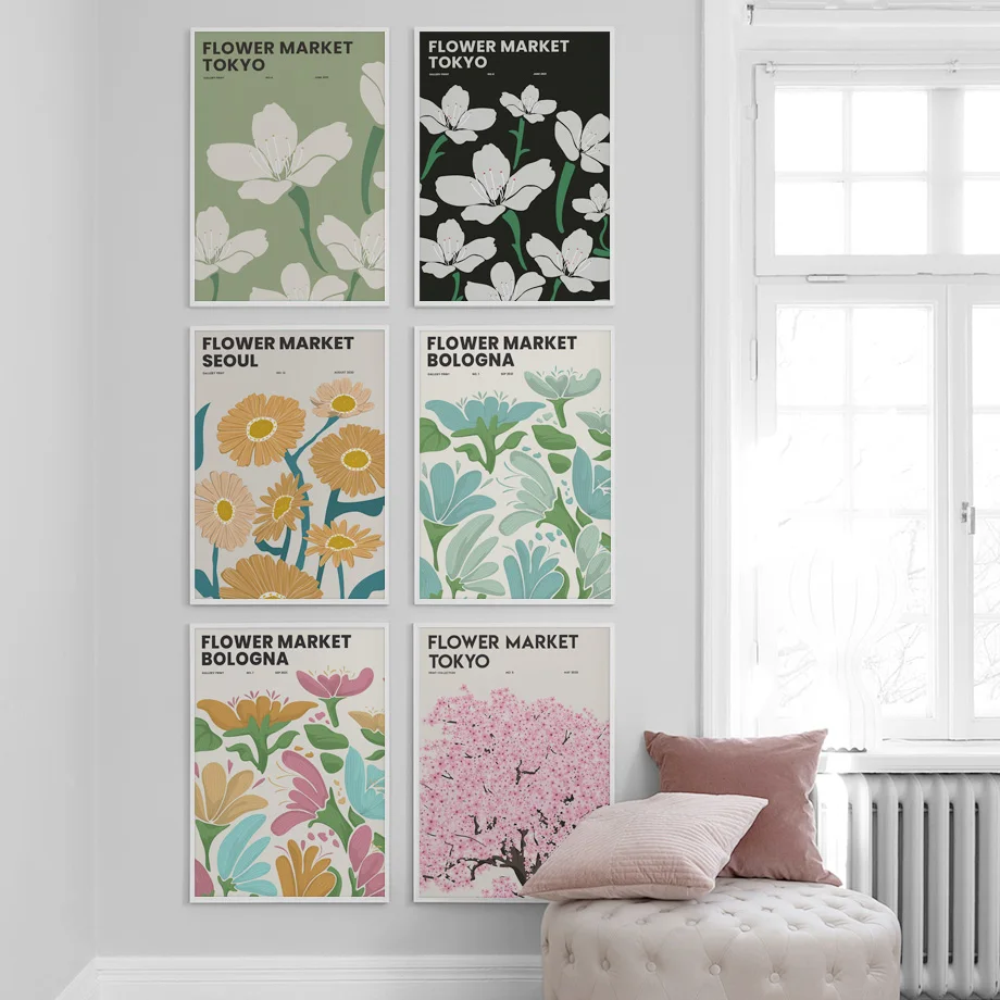 

Abstract Flower Market Vintage Watercolor Wall Art Canvas Painting Nordic Posters and Prints Wall Pictures for Living Room Decor