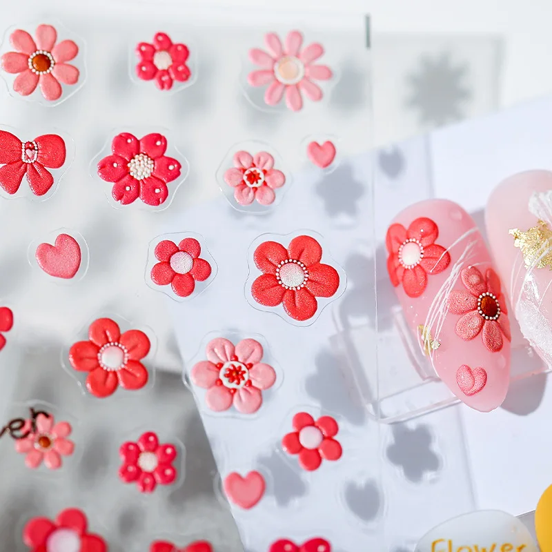 

1 лист 5D Красочные цветы, наклейки для ногтей, абстрактный дизайн, дизайн ногтей, слайдер, японское украшение для маникюра
