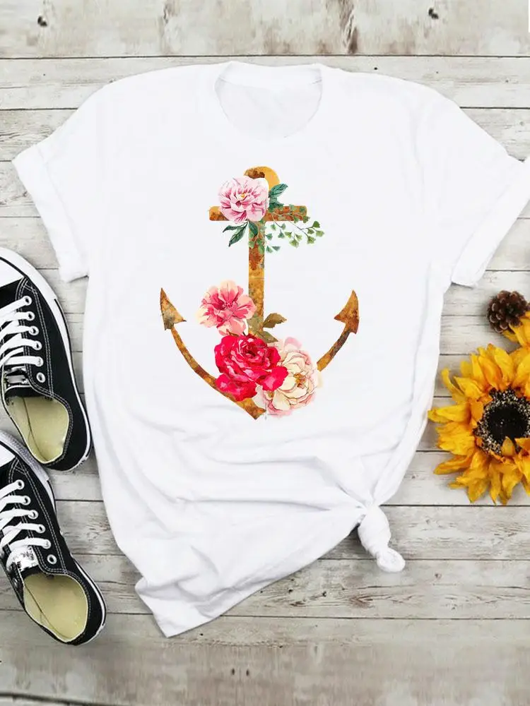 

Женская Винтажная футболка с цветочным принтом и коротким рукавом