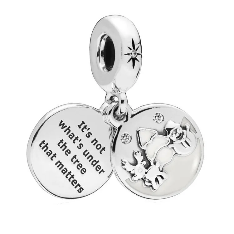 

Genuine 925 Sterling Silver Bead Perfect Christmas Dangle Charm, Clear & White Enamel Fit pan Necklace & Bracelet
