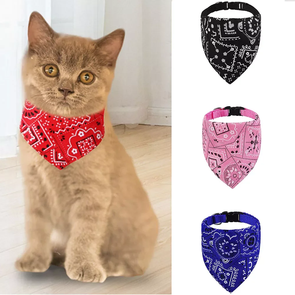

NEW2022 Washable Printed Cat Bow Tie Kitten Dog Scarf Adjustable Pet Cat Bandana Bib Collar Handmade Trigon Pet Supplies Cat Acc