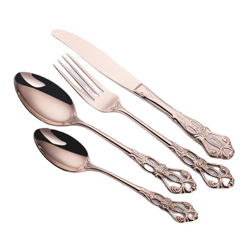 

Gift Stainless Steel Cutlery Sets Camping Portable Hotel Dinner Plates Set Steak Home Kitchen Utensils Set Spoon Kitchenware Bar