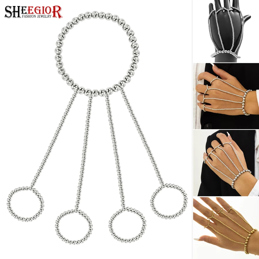 

Simple Silver color Beads Chains Finger Link Bracelets for Women Accessories Fashion Skeleton Bones Charm Bracelet Friendly Gift