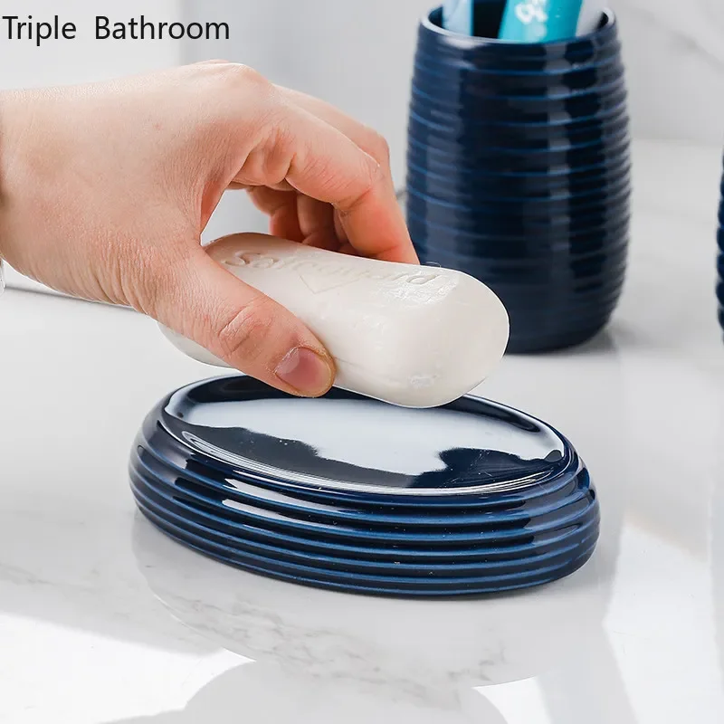 

Four-piece Suit Royal Blue Ceramic Soap Dispenser Bathroom Accessories Gargle Cup Toothbrush Holder Toilet Brush Soap Dish