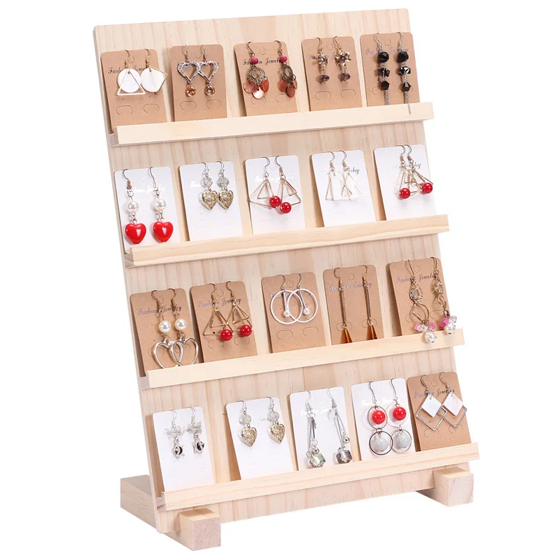 2/4Layer Wooden Ear Stud Holder Earring Stand Display Rack Luxury Jewelry Stand Display Holder Rack Tower