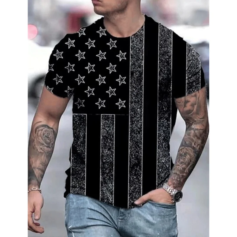 Летняя новая мужская футболка с американским флагом и 3D принтом Мужская дышащая