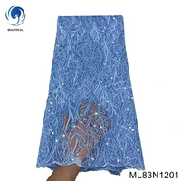 cheap price african lace 2022 high quality nigerian lace fabric embroid blue rope lace with glitter sequins 5yards ml83n12