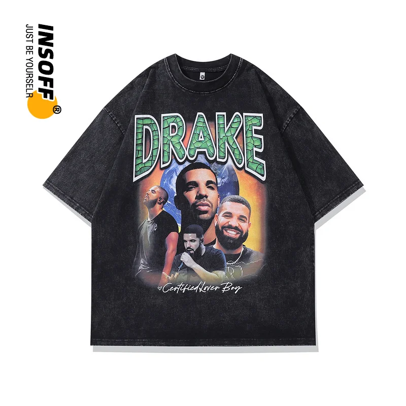 

Original Designer Hip Hop Rapper Protrait Printed Graphic Quality Cotton Washed Y2k Oversized American Streetwear Men's T-shirt
