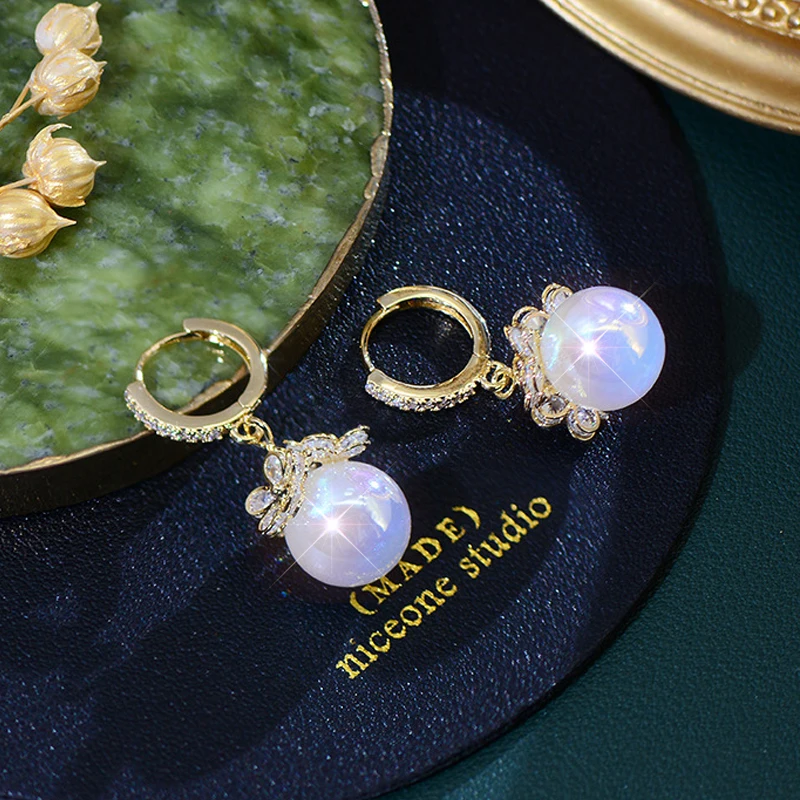 

Korean New Arrive Fantasy Mermaid Pearl Women Earring 14K Real Gold Charm Drop Earrings Wedding Jewelry Pendant Accessories