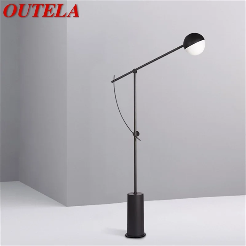 

OUTELA Nordic Vintage Floor Lamp Modern Simple Black LED Standing Marble Decor for Home Living Room Study Reading Light