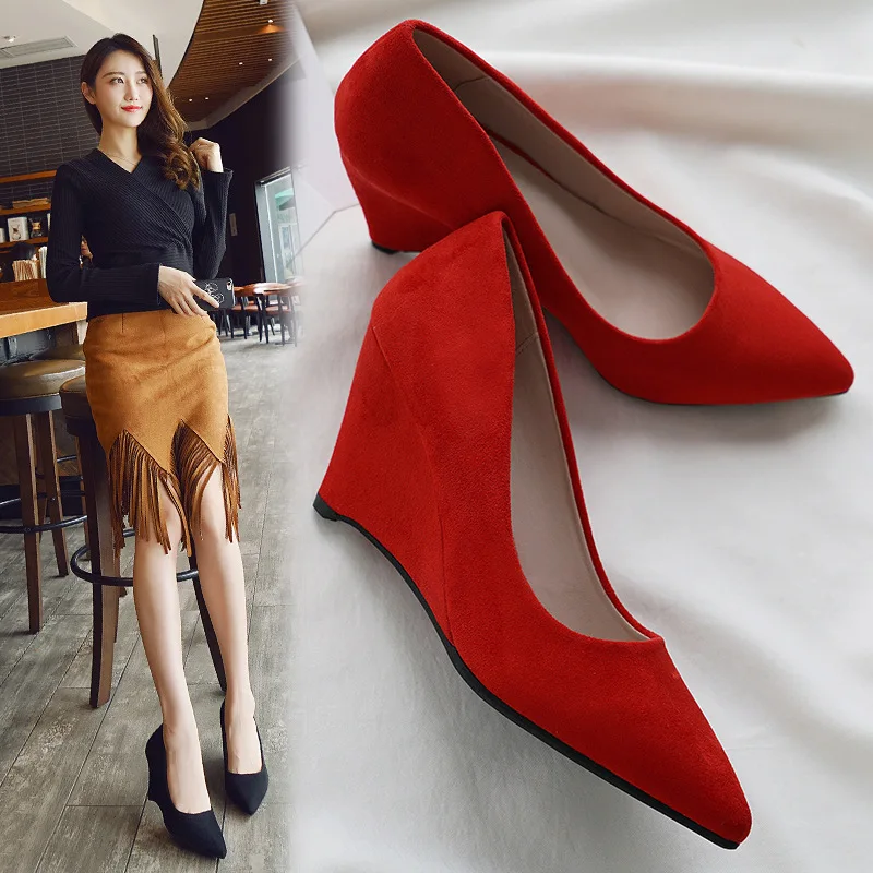 

Branded Pumps Slip On Clogs Wedge Slimming Shoes 2022 Work Dress Professional Shallow Mouth Sandals Ladies Casual Heels Lace-Up