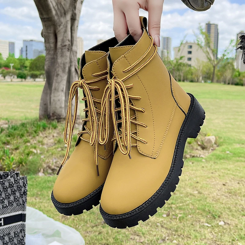 Ботильоны женские черные из искусственной кожи на шнуровке с круглым носком