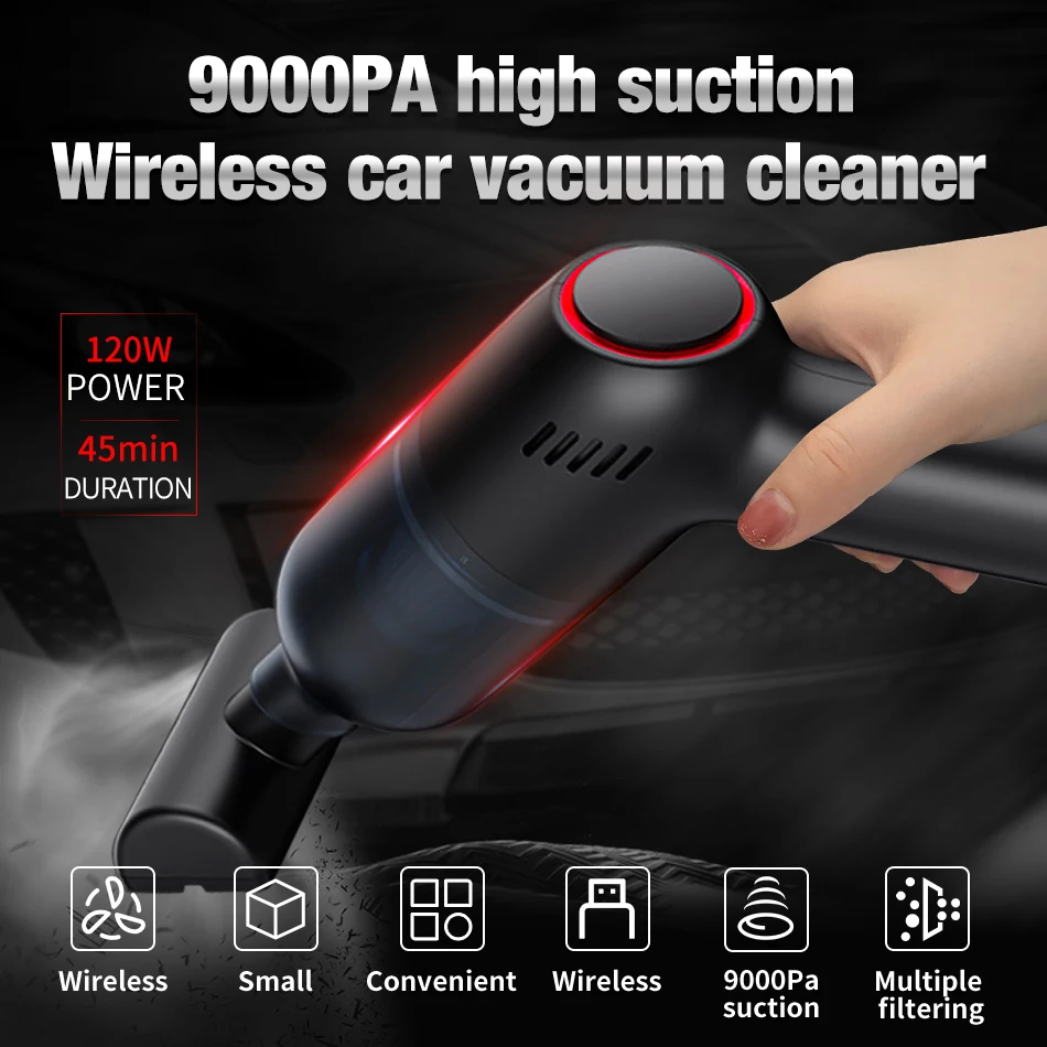 

9000Pa Car Vacuum Cleaner 120W Wireless Portable Vacuum Cleaner Handheld Auto Vacuum Car Built-in Battery Car Cleaning For Home