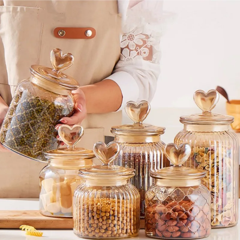 

Glass Jar Sealed Jar Sugar Jar Household White Sugar Flower Tea Storage Jar Candy Snacks Storage Jar Storage Jar Storage Jar
