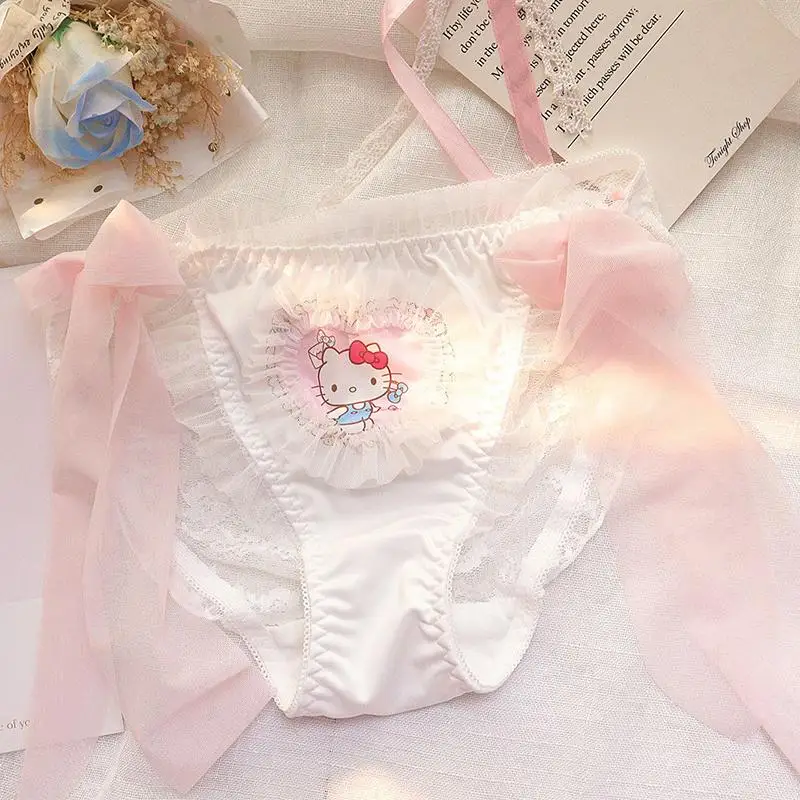 

Sanrio Hello Kittys Lace Briefs Sexy Underpants Up Women Y2K Transparent Panties Strap Bow Underwear Cute Soft Breathable Cloth